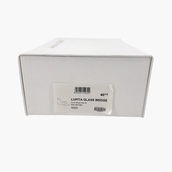 Amina Muaddi Lupita Glass Mule Wedge Size 40.5 US 10.5 Beige Tan PVC Slide Heels - Picture 15 of 15